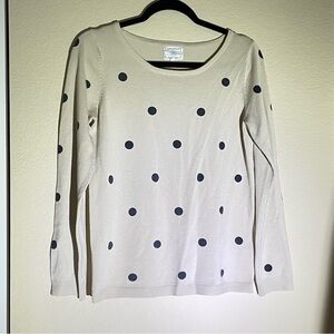 Absolutely Creative Navy and Cream Polka Dot Sweater Size Small‎